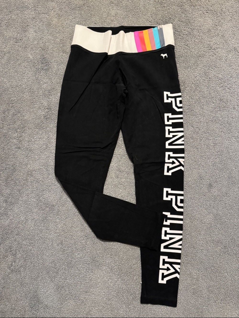 PINK Victoria's Secret Black Leggings with Multicolor Waistband